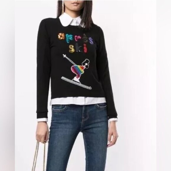 Alice + Olivia Sweaters - Alice and Olivia Connie Embellished Black Sweater Sequin Apres Ski Small